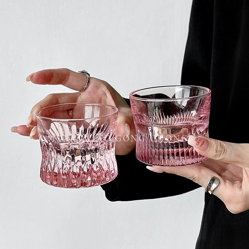 Ly rượu whisky màu hồng dành cho nữ, thiết kế mới lạ, ly rượu hình eo, ly rượu khắc họa tiết, cốc sáng tạo, ly thủy tinh
