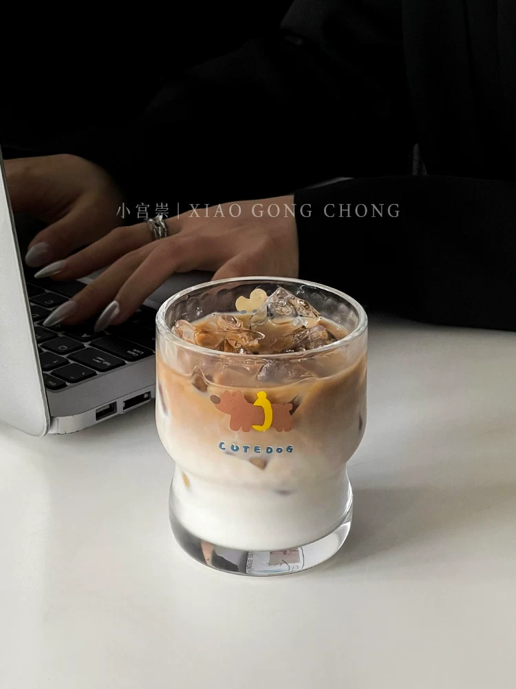 Ly thủy tinh hoạt hình dễ thương phong cách Ins, ly uống nước gia dụng cao cấp, ly nước ép, ly cà phê, ly bia, ly sữa.