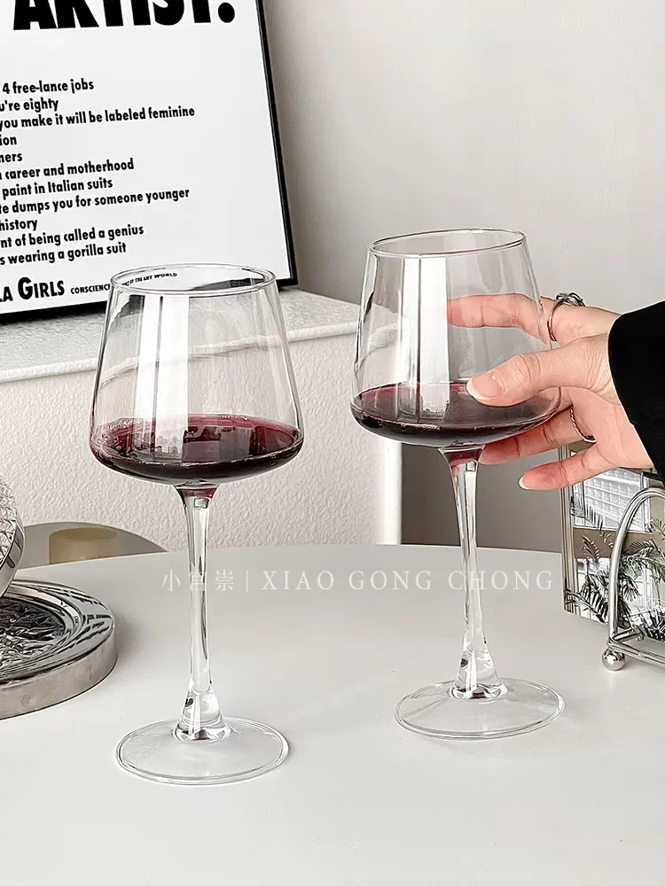 Ly rượu cổ điển châu Âu, bộ 2, ly rượu vang thủy tinh đỏ tía thủ công, ly rượu vang đỏ pha lê, phong cách ins