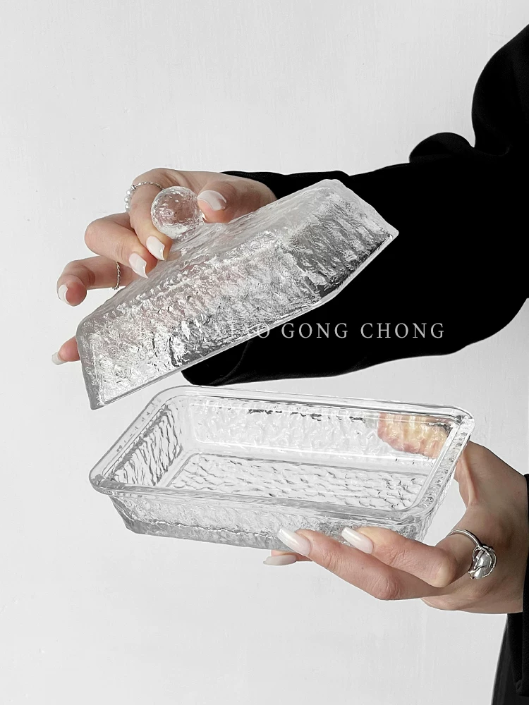 Khay thủy tinh kiểu châu Âu có họa tiết băng, kèm nắp và nắp kính, khay bánh, khay nếm trái cây, khay đựng đồ ăn nhẹ