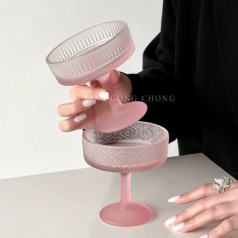 Ly thủy tinh ép nổi họa tiết mờ cổ điển, ly cocktail sang trọng, ly rượu sâm banh, ly rượu, ly pudding, ly tráng miệng