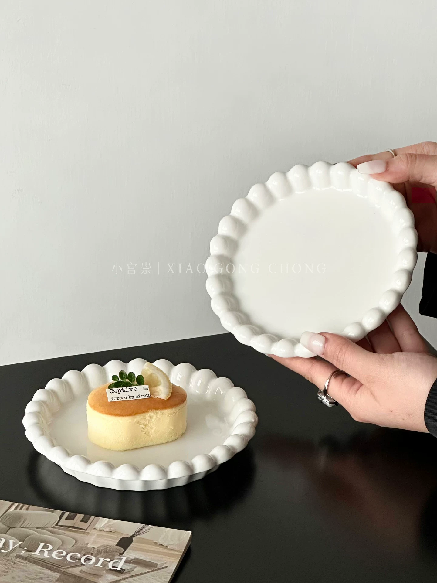 Đĩa gốm viền hạt phong cách Ins, đĩa ăn tối cao cấp kiểu Pháp, đĩa bánh ngọt sáng tạo, đĩa ăn nhẹ trà chiều tinh tế