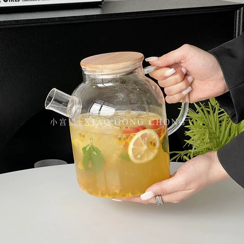 Bộ ấm trà thủy tinh kiểu Trung Quốc, dung tích lớn, dụng cụ pha trà gia dụng chịu nhiệt, bình đựng nước lạnh, bộ trà, tách trà hoa