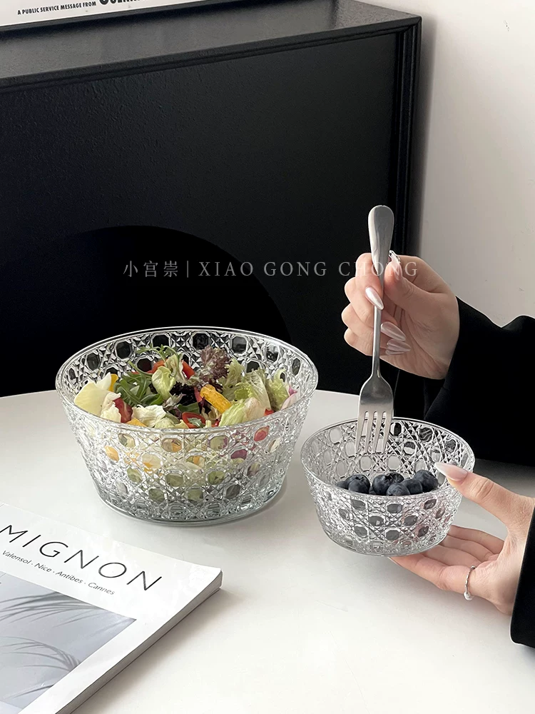 Bát trộn salad họa tiết đá quý nổi kiểu Ins, bát trái cây thủy tinh lớn cao cấp phong cách nhẹ nhàng sang trọng, bát ăn sáng đựng cháo.