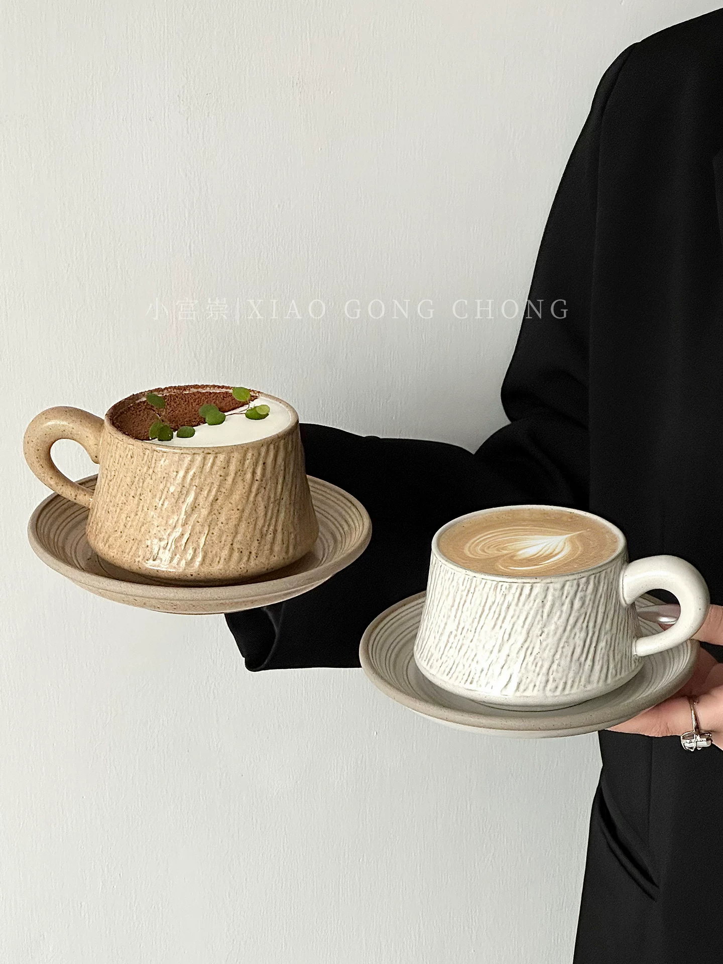 Tách cà phê gốm sứ họa tiết đá cổ điển, tách latte sang trọng và sáng tạo, tách latte nghệ thuật, bộ tách trà chiều tinh tế và đĩa lót