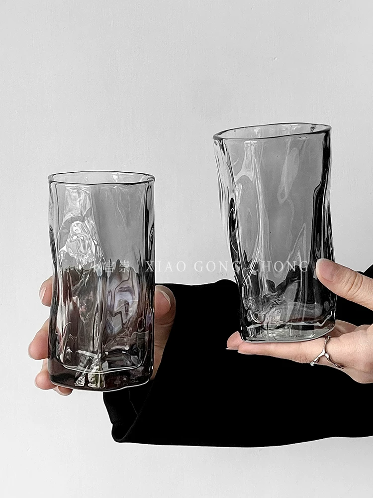 Ly thủy tinh xoắn màu tro không đều, dùng trong gia đình, thích hợp cho Americano đá, latte, cà phê, đồ uống lạnh, nước ép và nước.