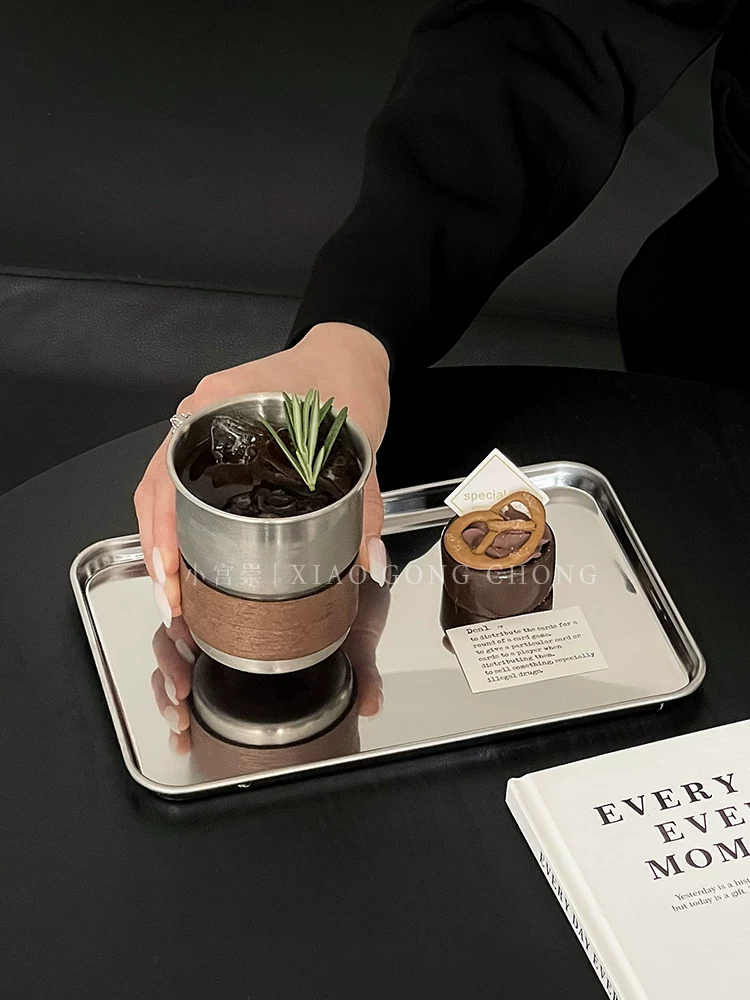 Khay chữ nhật bằng thép không gỉ kiểu công nghiệp Hàn Quốc, dùng làm đĩa ăn cafe, đĩa ăn tối, đĩa trà chiều, đĩa bánh ngọt