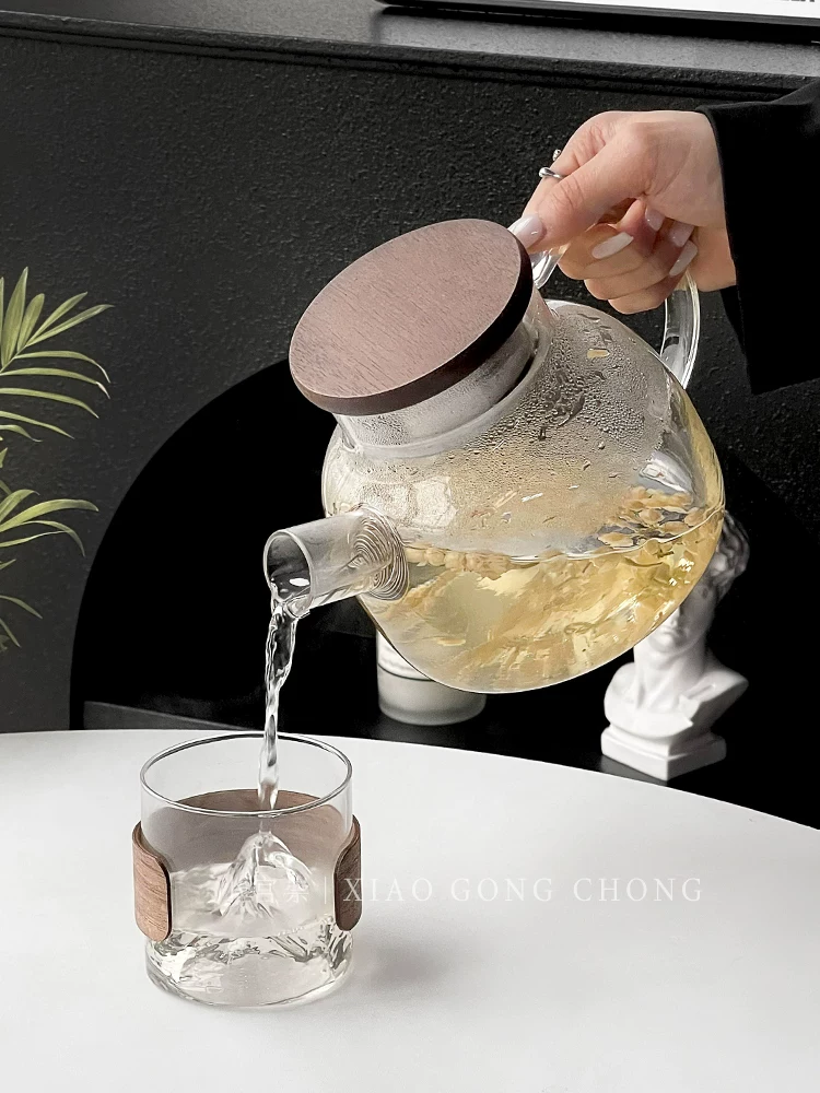 Bộ ấm trà thủy tinh kiểu Nhật, ấm trà hoa quả, ấm trà hấp, chịu nhiệt cao, dụng cụ pha trà gia dụng, bộ trà chiều