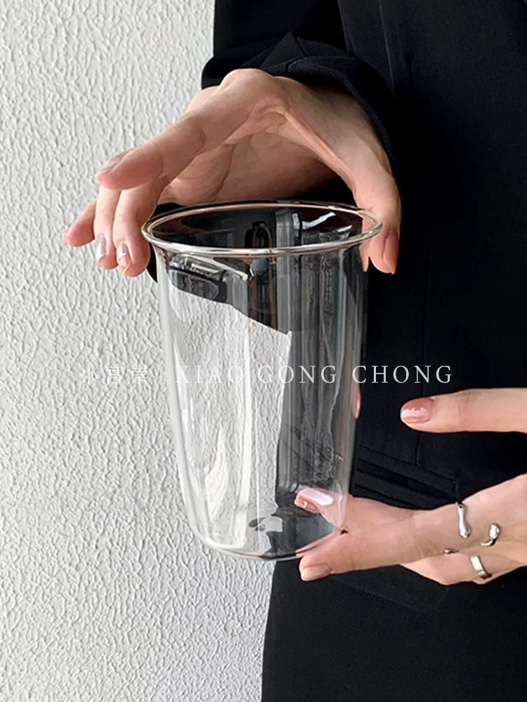 Ly cà phê latte đá kiểu Mỹ, ly thủy tinh phong cách ins, chịu nhiệt cao, ly nước đơn giản, ly sữa, ly đồ uống, ly nước ép.