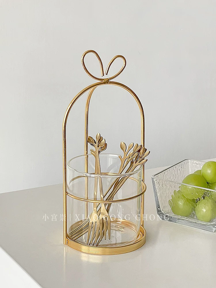Bộ hộp đựng nĩa trái cây bằng thép không gỉ kiểu châu Âu, nĩa bánh ngọt cao cấp phong cách ins, nĩa dưa hấu