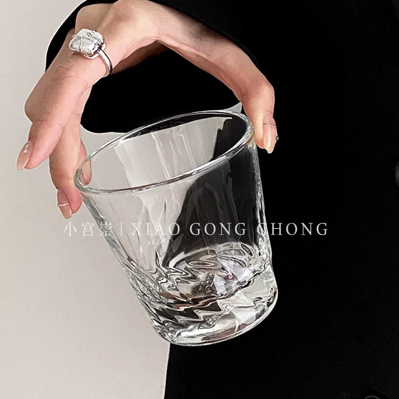 Ly thủy tinh họa tiết xoắn ốc kiểu dáng ly cà phê đá Mỹ, ly uống nước, ly rượu whisky, ly nước ép