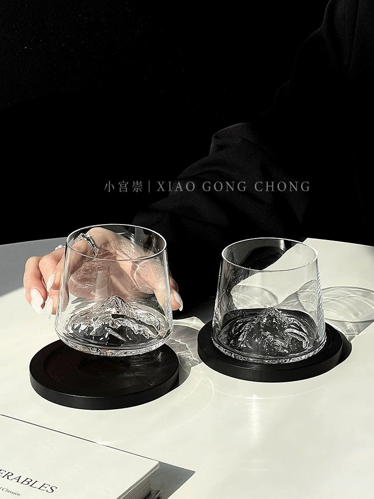 Ly núi Phú Sĩ phong cách Ins, đế lót ly sáng tạo cổ điển, ly ngắm cảnh núi, ly rượu whisky gia dụng cao cấp, ly thủy tinh.