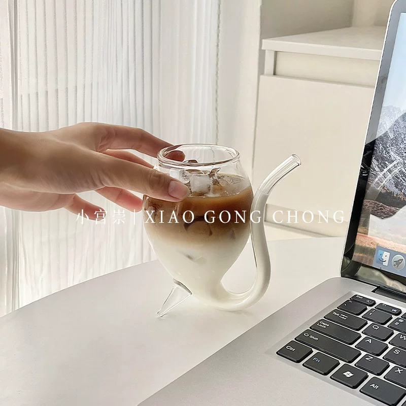 Ly thủy tinh phong cách Ins, ly có ống hút cao cá nhân hóa, ly cà phê, ly nước lạnh, ly nước có ga, ly cocktail