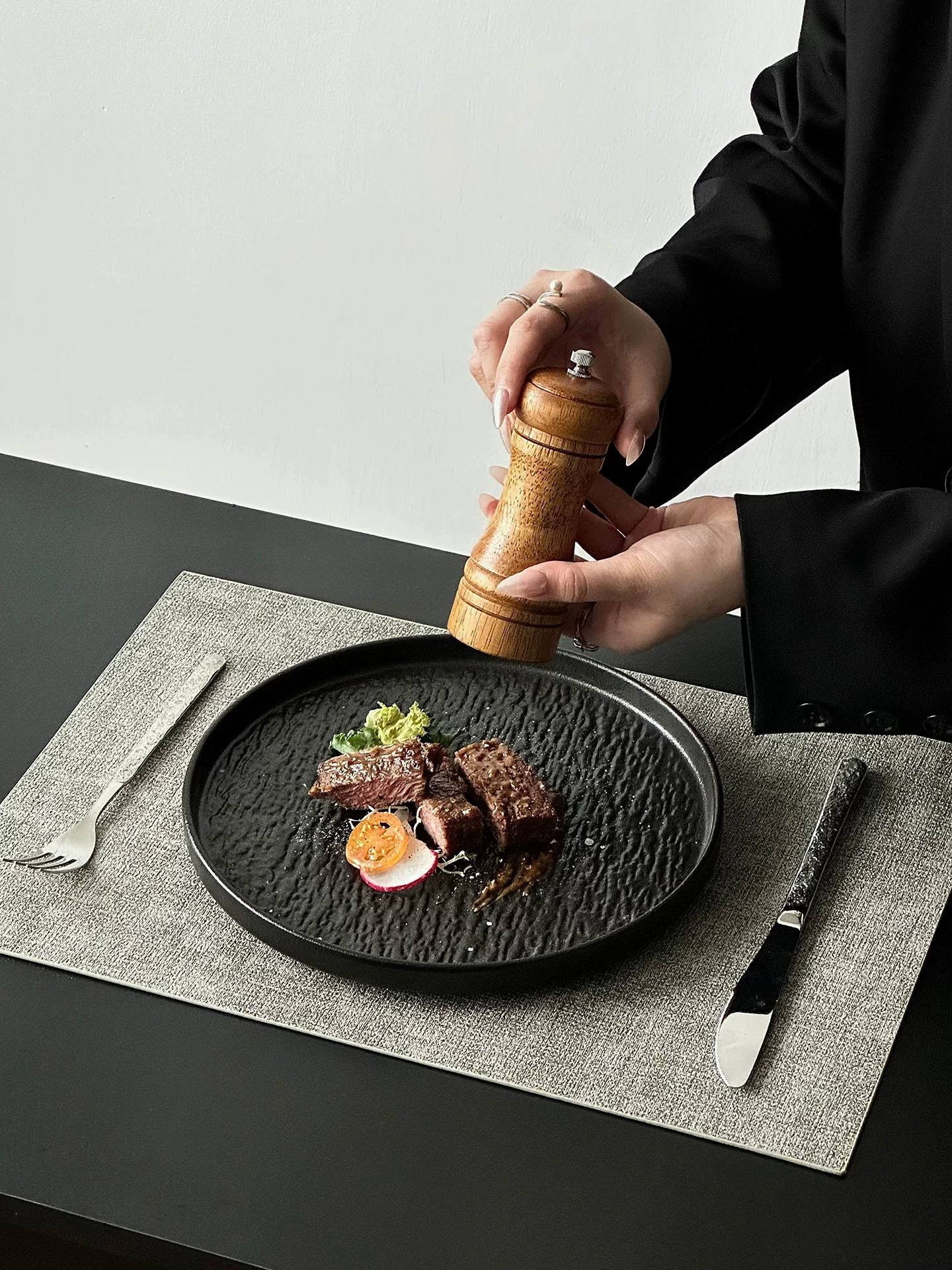 Đĩa steak gốm sứ họa tiết đá mờ, đĩa kiểu Tây cao cấp dùng trong gia đình, đĩa mì, đĩa salad sáng tạo, đĩa nông.