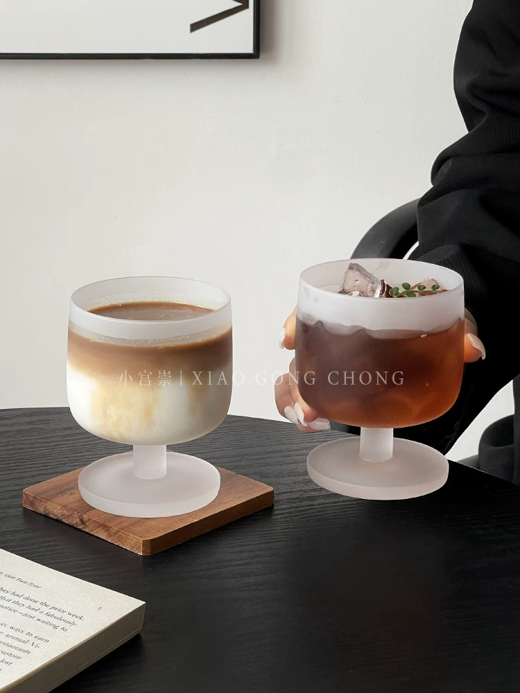 Ly thủy tinh ngắn, bề mặt mờ, kiểu dáng cao cấp, dùng uống cà phê đá Mỹ, nước ép trái cây