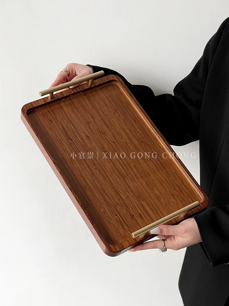 Khay gỗ óc chó hình chữ nhật khay ăn gia đình bằng gỗ bánh khay đựng đồ ăn nhẹ khay trà phong cách Trung Hoa có tay cầm khay đựng cốc nước