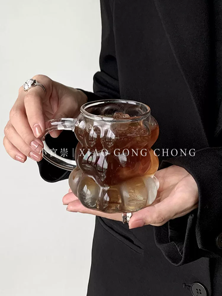 Ly thủy tinh hình quả nho, ly cà phê phong cách cá nhân hóa, ly thủy tinh borosilicate chịu nhiệt cao có tay cầm, ly sữa latte, ly nước, ly nước ép.