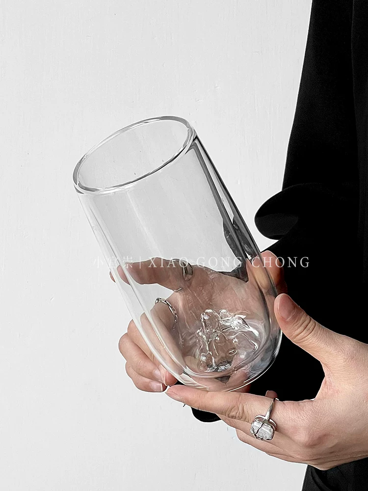 Cốc thủy tinh hình tảng băng trôi hai lớp trong suốt, cốc trà xanh chống bỏng, cốc trà thủy tinh borosilicate cao cấp, cốc dùng cá nhân, cốc pha trà.