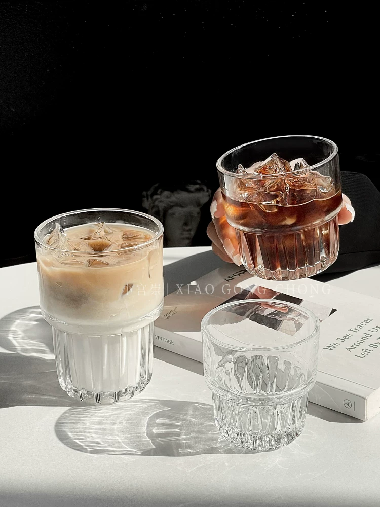 Ly cà phê trắng Úc kiểu Ins, ly thủy tinh latte đá Mỹ, ly vẽ latte art, ly uống nước, ly nước ép, ly sữa.