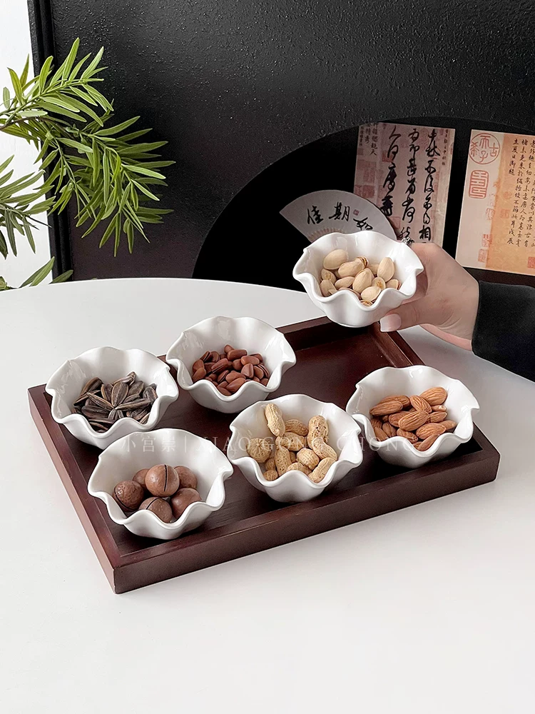 Bộ khay đựng hoa quả khô kiểu cổ điển Trung Hoa, khay đựng bánh kẹo, khay trà, khay gỗ, khay chia ngăn, bát sứ