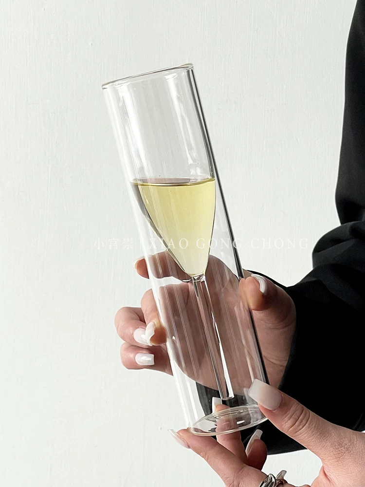 Ly rượu sâm banh sáng tạo theo phong cách Pháp, ly thủy tinh trong suốt, ly cá nhân hóa hai lớp, ly rượu vang đỏ, ly cocktail.