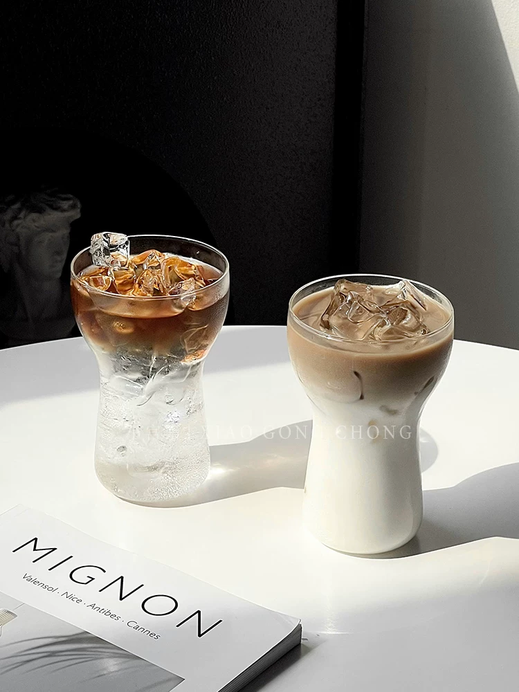 Ly cà phê latte kiểu Mỹ, ly thủy tinh chịu nhiệt độc đáo, ly nước có ga pha lạnh, ly ăn sáng, ly sữa.