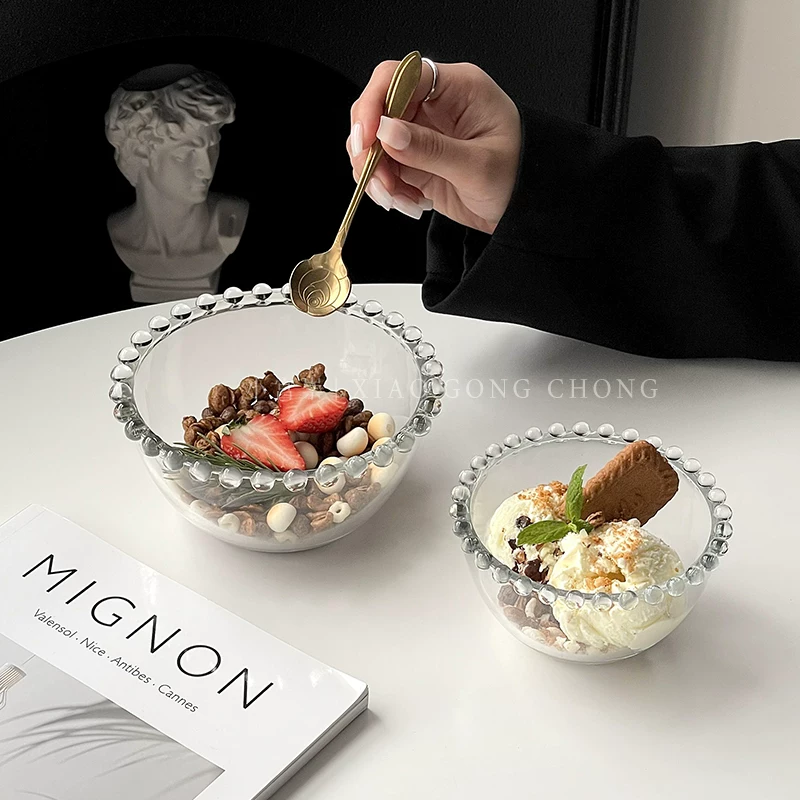 Bát thủy tinh kiểu Ins, cạnh vát, dùng đựng tráng miệng, kem, salad trái cây, đựng nước tương gia dụng, bát sữa chua yến mạch.