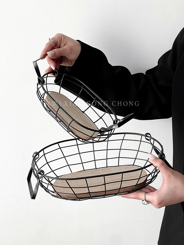 Giỏ trái cây sắt rèn sáng tạo để bàn cà phê phòng khách, giỏ đựng đồ, khay đựng đồ ăn nhẹ kiểu ins, giỏ đựng bánh mì, đồ ăn nhẹ