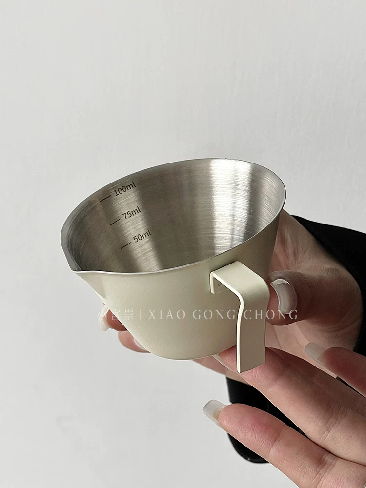 Cốc đo bằng thép không gỉ 304 cốc chiết xuất cà phê espresso có tay cầm cốc ounce cốc sữa có cân 100ml