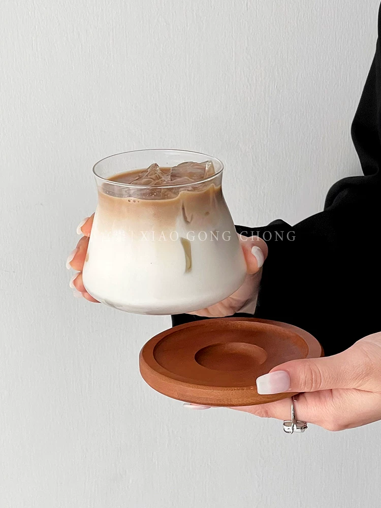 Ly cà phê cổ điển, ly pha cà phê lạnh, ly thủy tinh kiểu Ins dành cho latte đá Mỹ, ly đựng đồ uống, ly uống nước lạnh, đế lót ly