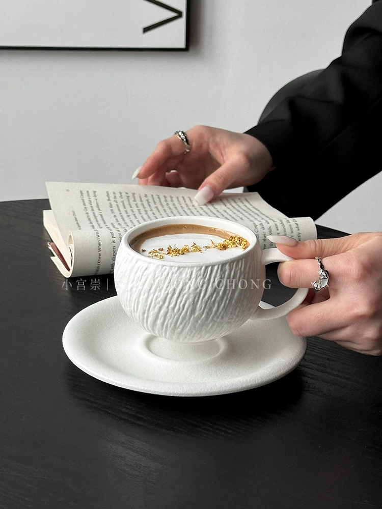 Bộ tách trà và đĩa sứ họa tiết đá cao cấp dùng trong gia đình, tách latte kiểu Ý, tách ăn sáng, tách trà chiều, tách vẽ latte art.