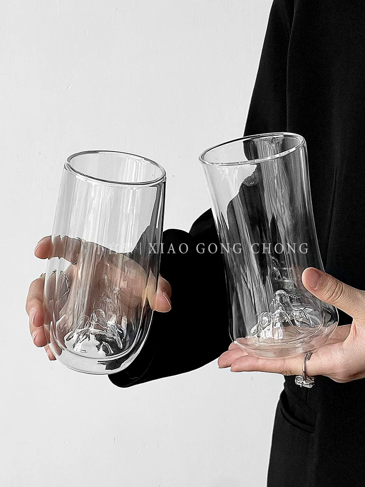 Cốc thủy tinh hình tảng băng trôi hai lớp trong suốt, cốc trà xanh chống bỏng, cốc trà thủy tinh borosilicate cao cấp, cốc dùng cá nhân, cốc pha trà.