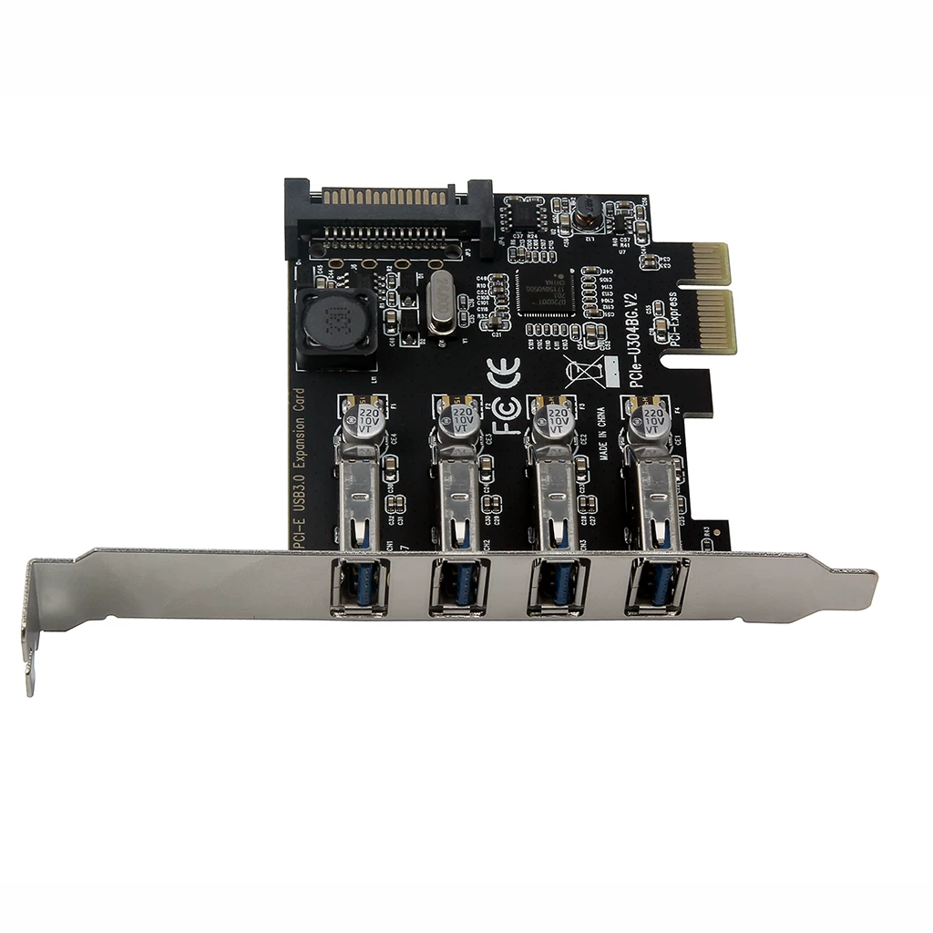 Thẻ mở rộng PCI-E sang USB3.0 Thẻ chuyển đổi USB3.0 PCIe 4 cổng Thẻ USB3.0 có giá đỡ nhỏ 2U màu đen
