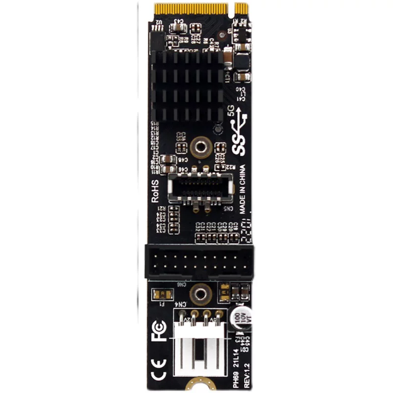 Thẻ mở rộng M.2 NVME M-KEY PCIe sang USB3.1 phía trước 5Gbps TYPE-C+19/20PIN