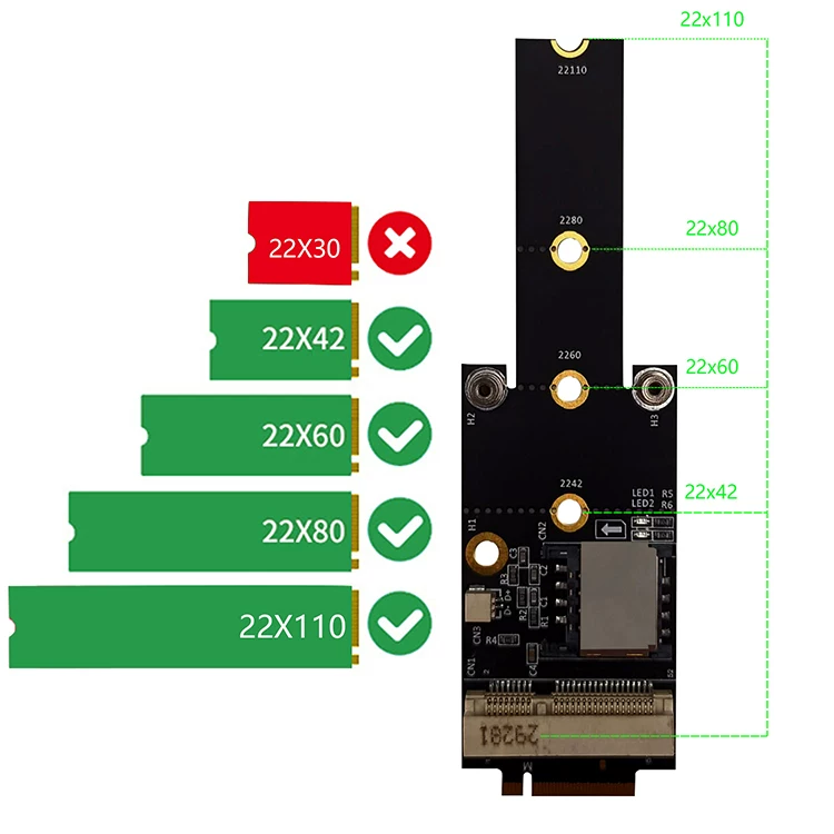 Thẻ chuyển đổi NGFF M.2 Key M sang MiniPCI-E nvme sang thẻ thử nghiệm mô-đun WIFI 3G4G 52-bit