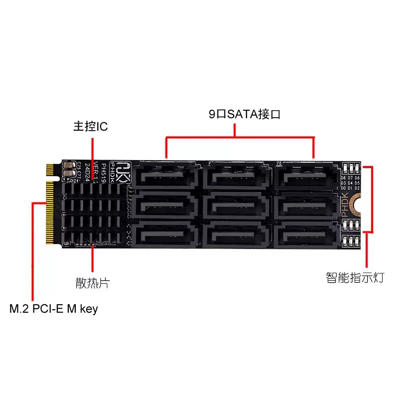Thẻ mở rộng 9 cổng M.2 PCIE SATA6Gbps nvme NAS mở rộng ổ cứng Synology hỗ trợ lưu trữ mạng