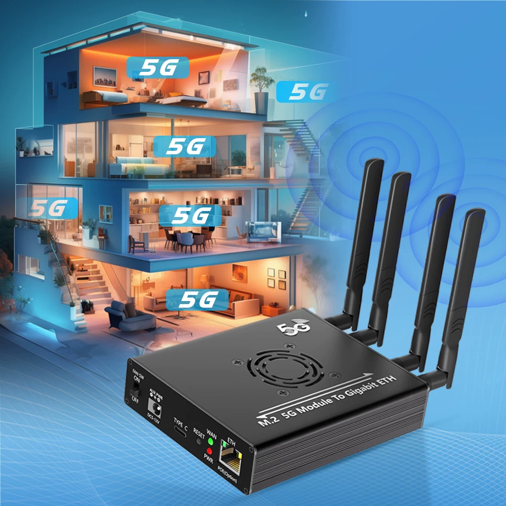M.2 NGFF B-KEY 4G 5G card mạng mô-đun bảng chuyển đổi có vỏ bọc cổng mạng RJ45 ăng-ten tín hiệu siêu mạnh