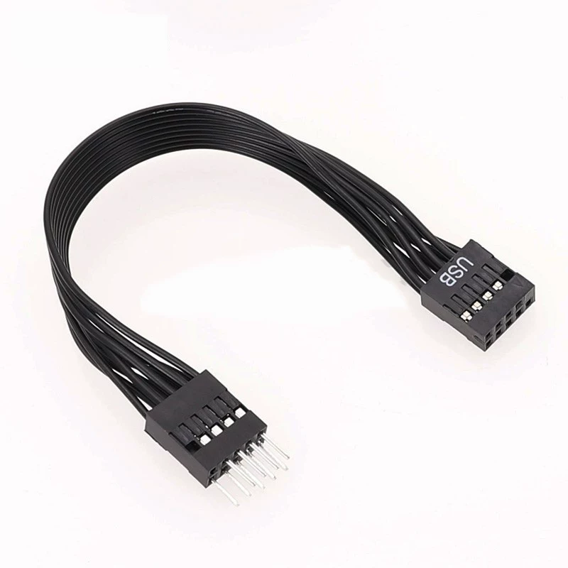 Cáp nối dài 9 chân USB 2.0 phía trước bo mạch chủ máy tính để bàn, đầu nối 9 chân đực sang cái, cáp nối dài hoàn toàn màu đen