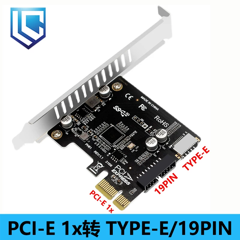 Máy tính PCI-E 1X sang USB3.0 TYPE-E mặt trước Thẻ mở rộng TYPE-C 19PIN có nguồn điện và cầu chì tự cấp nguồn