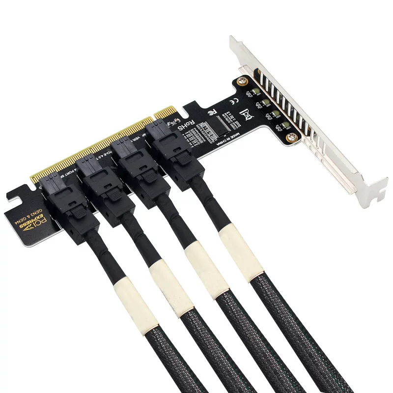 Thẻ mở rộng PCIeX16 thành 4 cổng U.2 NVME SFF-8643 SFF-8639 Thẻ chia tín hiệu PCI-e4.0