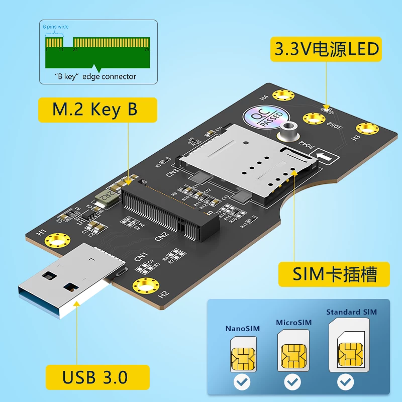 Mô-đun M.2 Key B sang SIM với USB3.0, mô-đun 3G/4G/5G sang USB với thẻ chuyển đổi khe cắm thẻ SIM