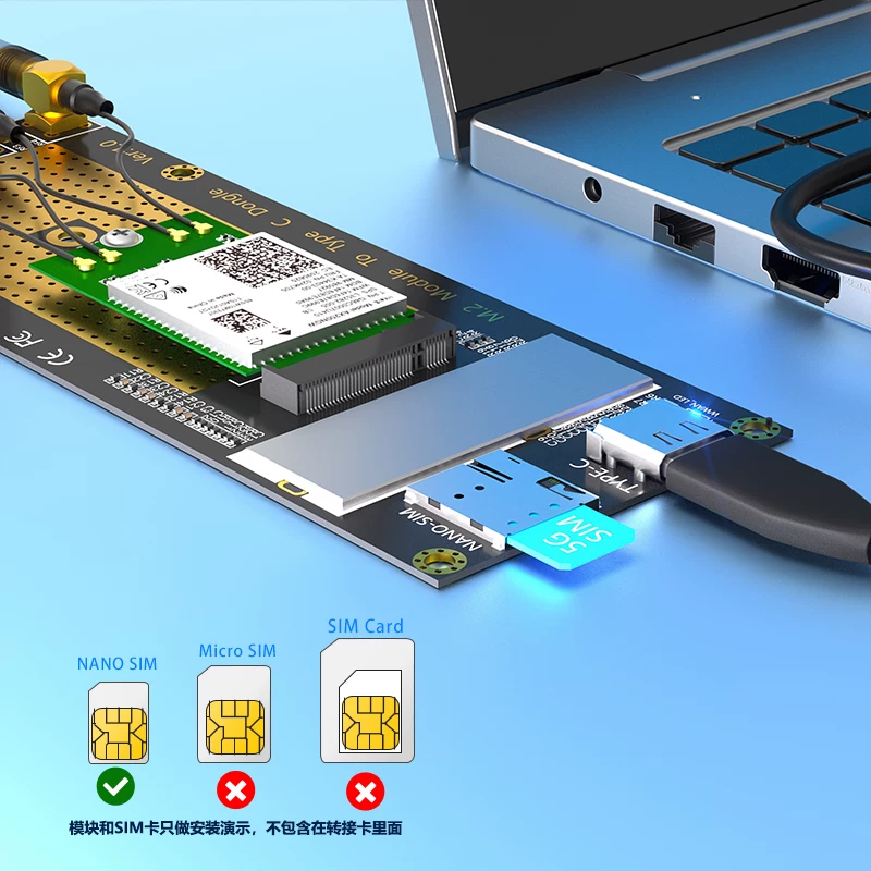 Thẻ chuyển đổi mô-đun mạng 4G/5G mở rộng M.2 KEY-B Giao diện USB3.0 TYPE-C Thẻ chuyển đổi B-key