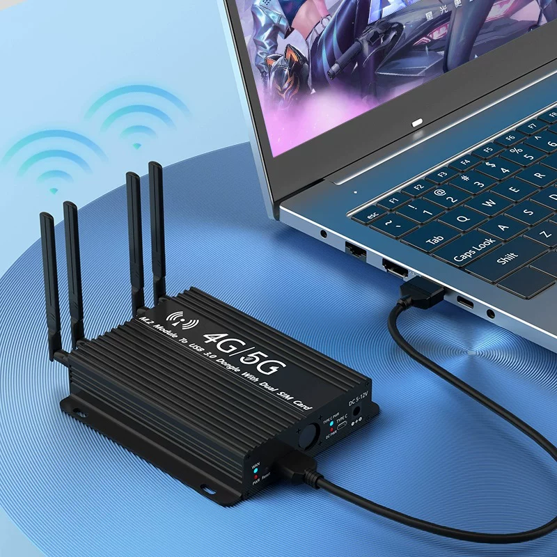 Bo mạch chuyển đổi M.2 Key B sang USB 3.0, khe cắm thẻ SIM kép 3G 4G 5G, 4 ăng-ten, kèm hộp và quạt