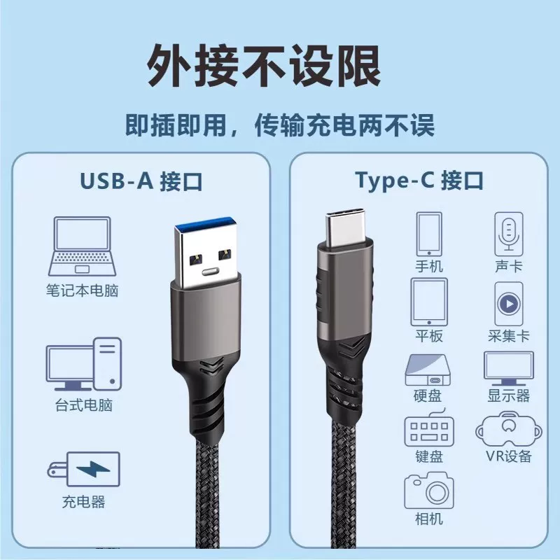 Cáp dữ liệu USB3.1 sang type-c truyền dẫn tốc độ cao 3.2Gen1 PD60W hộp ổ cứng di động sạc nhanh 10Gbps