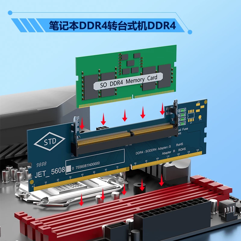 Bộ nhớ máy tính xách tay DDR3 DDR4 DDR5 sang bộ chuyển đổi máy tính để bàn bộ kiểm tra bộ nhớ 1.5V thẻ bảo vệ máy tính xách tay