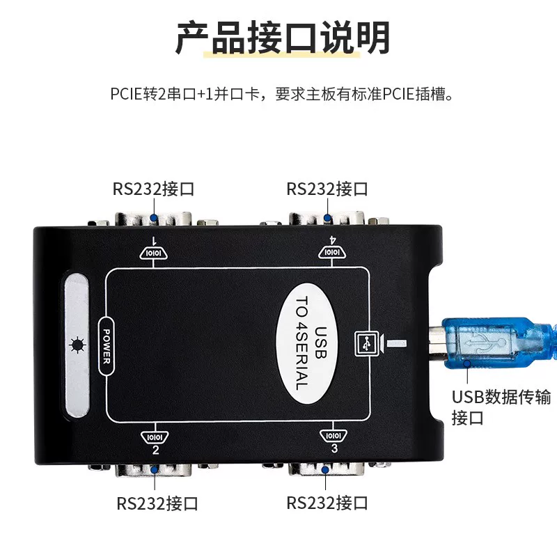 USB2.0 sang cổng nối tiếp RS232 Hub 4 cổng 9 chân USB sang 4 cổng nối tiếp Hộp chuyển đổi cổng COM Hub DB9