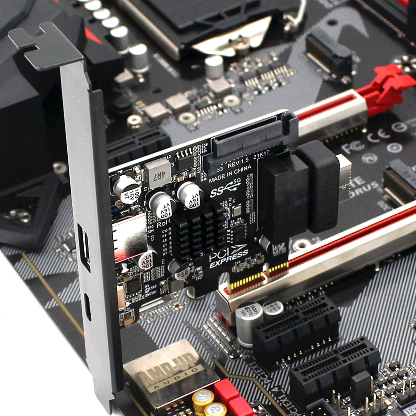 Thẻ chuyển đổi PCI-E 1X sang USB3.0 Một cổng TypeC mặt trước TYPE-E 19PIN Thẻ mở rộng giao diện đầy đủ