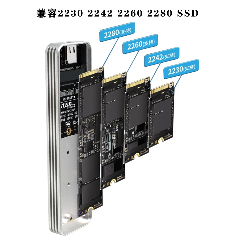 Vỏ ổ cứng di động thể rắn tốc độ cao M.2 NVMe giao thức USB3.2 Gen2 10Gbps Bộ điều khiển chính JMS583