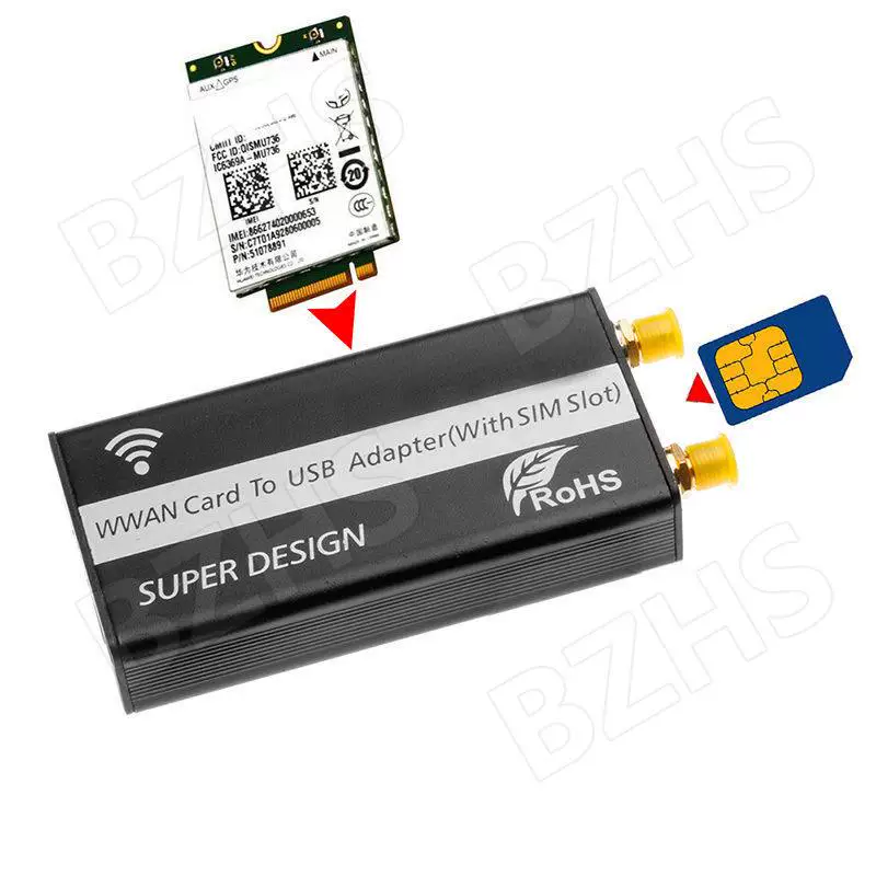 (M.2) Bảng chuyển đổi KEY B sang USB có khe cắm thẻ SIM và mô-đun ăng-ten vỏ mô-đun WWAN/4G LTE