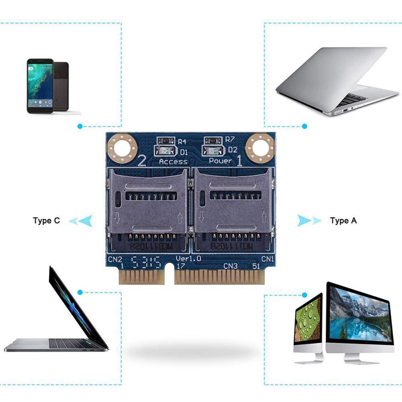 Thích hợp cho thẻ chuyển đổi mini PCIe sang MICRO TF, giao diện WiFi sang TF kép, đầu đọc SSD cho máy tính xách tay